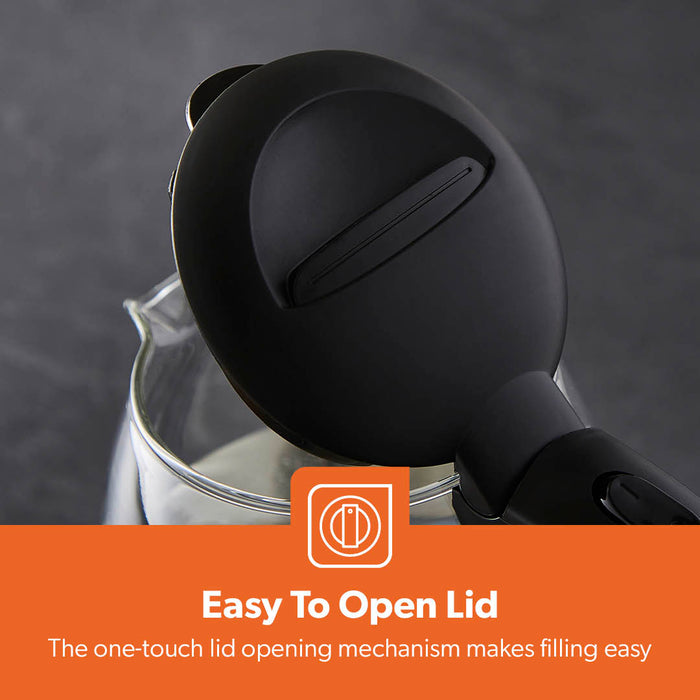 1.7L Black Rapid Boil Glass Electric Kettle With LED