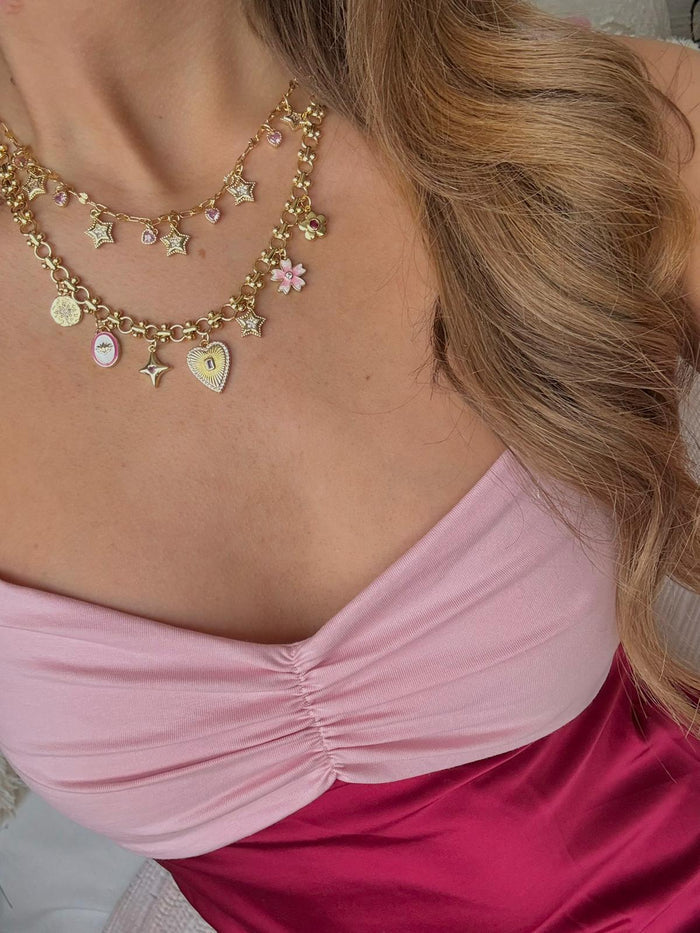 Gold charm necklaces for summer styling