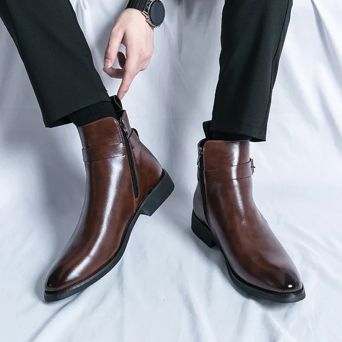Dario Luciani Leather Buckle Ankle Boots