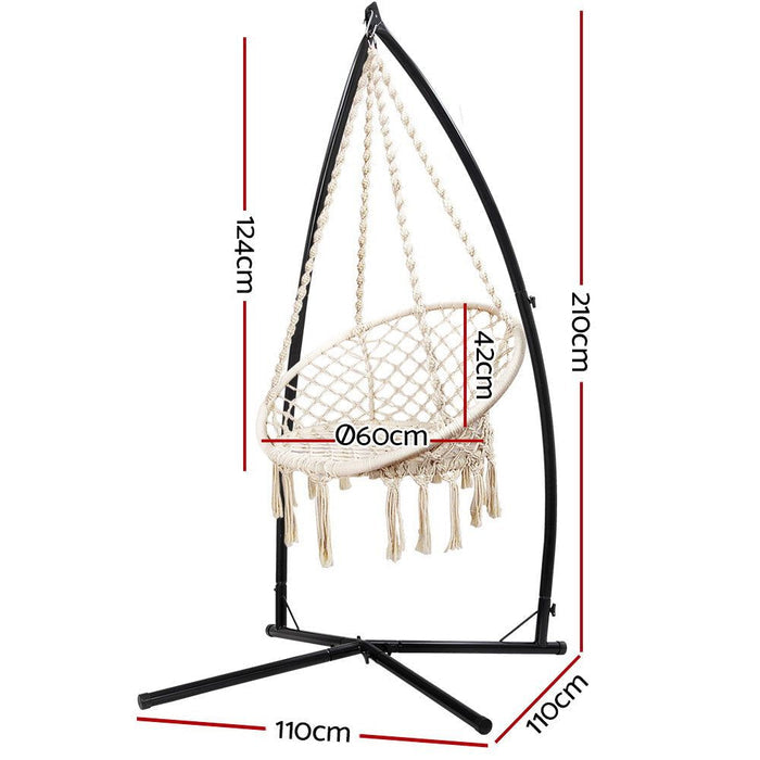 Gardeon Outdoor Hammock Chair with Steel Stand Cotton Swing Hanging 124CM Cream -Home Living Store - -