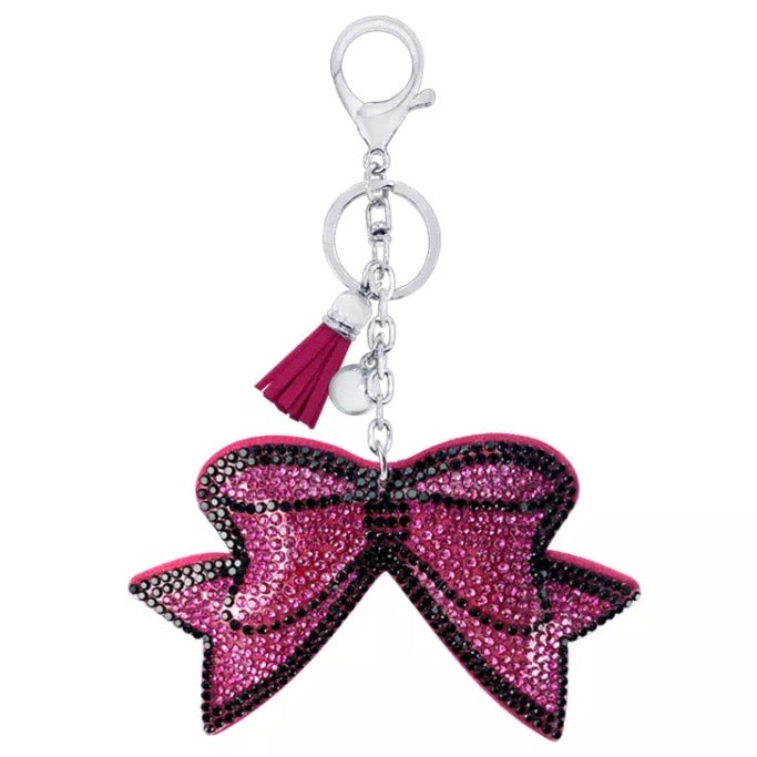 ✨ KeyChain / Bag Charm: Bow ~ Sparkle ~ Hot Pink/Black