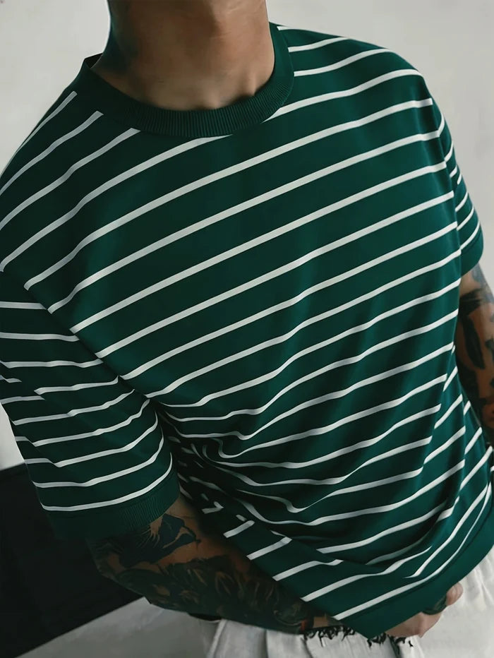 Men's Striped Knit Crew Neck T-Shirt Claret