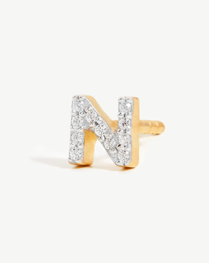 Pave Initial Single Stud Earring - Initial N | 18ct Gold Plated Vermeil/Cubic Zirconia Earrings Missoma