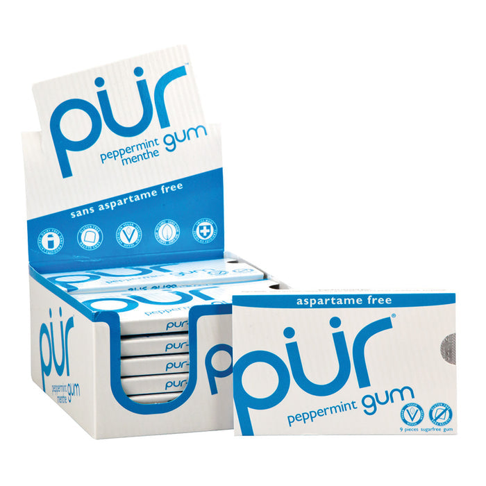 PUR Peppermint Gum 9 Pieces - 12 Count Packs