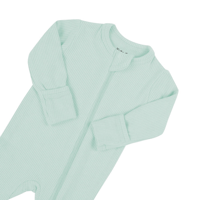 Zipper garage on Kyte Baby Ribbed Zippered Footie in Sage