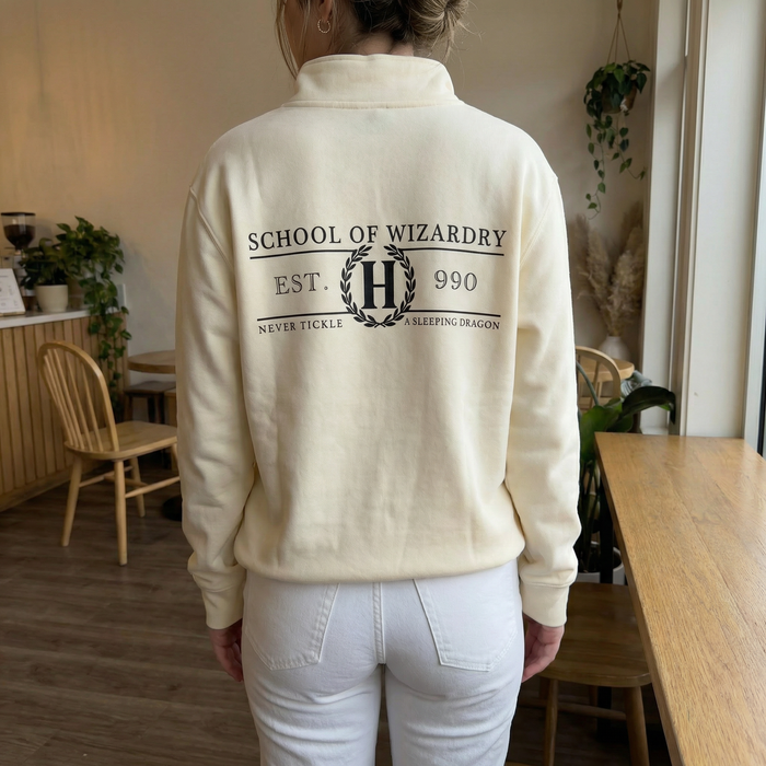 School of Magic Quarter Zip Sweatshirt (L/Cream)