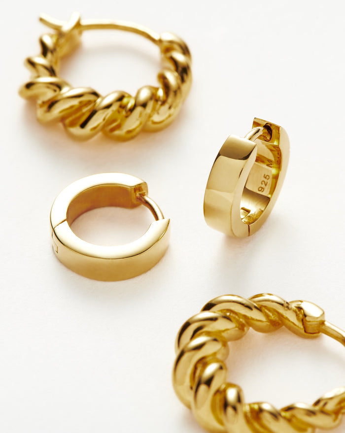 Twisted & Chubby Huggies Earring Set | 18ct Gold Plated Vermeil Earrings Missoma