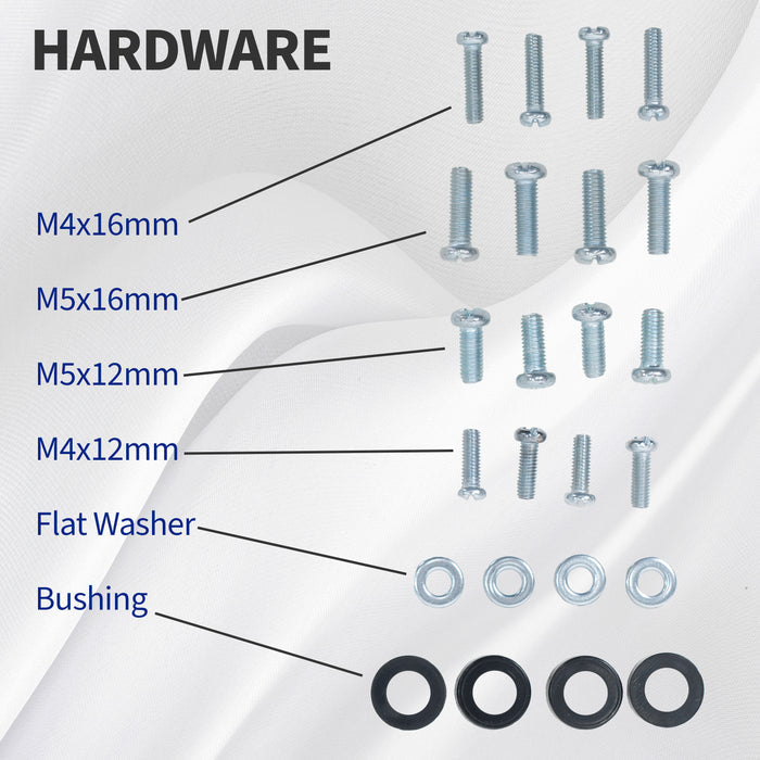VESA plate kit for monitor mounting with hardware included.