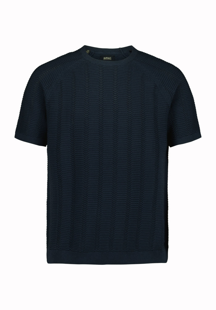 Buffalo Men Sweaters Navy Knit Knit Short Sleeve Soft Knit Fabric Crew Neckline