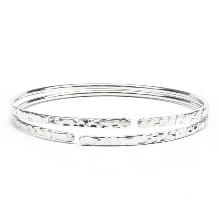 10 Gauge 925 Silver Hammer Textured Bangle showcasing a sleek design with a hammered finish for a stylish look.