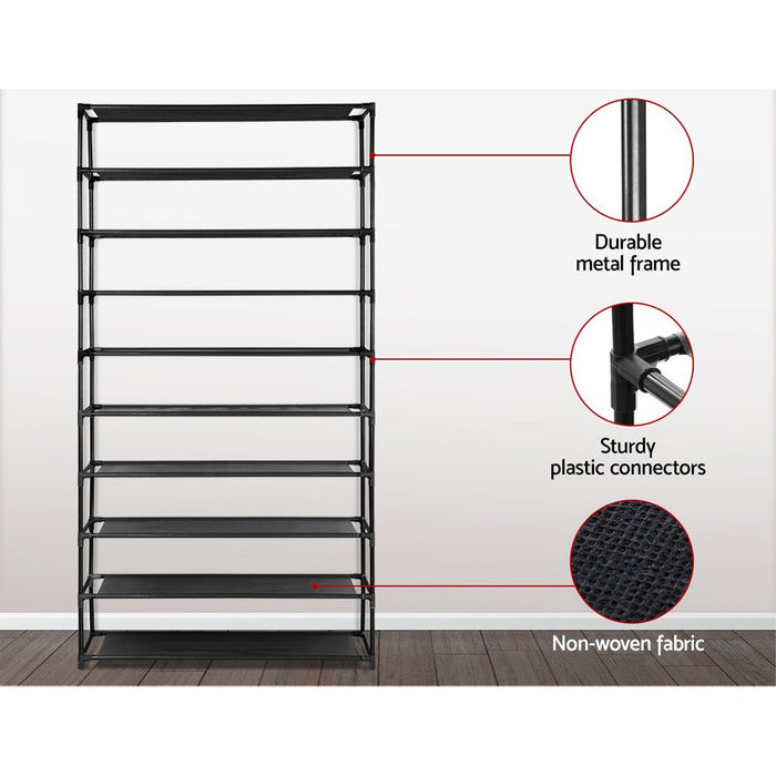 10 Tier Stackable Shoe Rack - Black-#product_category#-Home Living Store