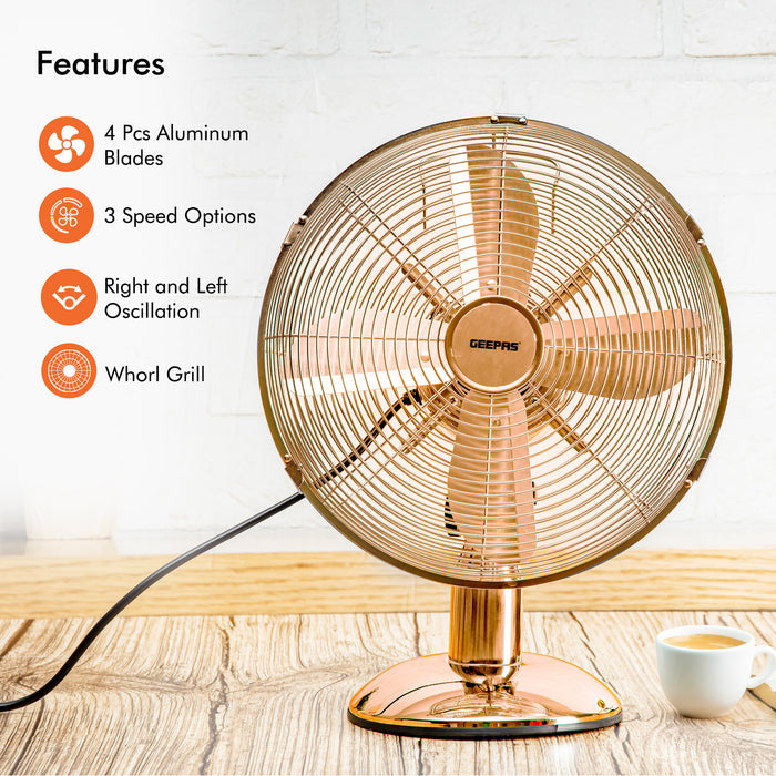 12" Copper Metal Oscillating Desk Fan 35W