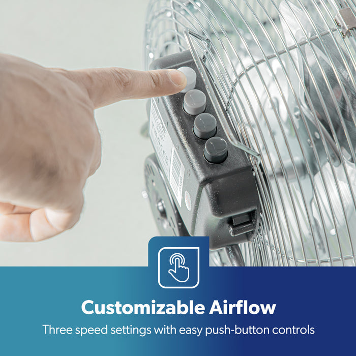 12-Inch Metal Floor Fan with 3 Speed Settings and Quiet Operation