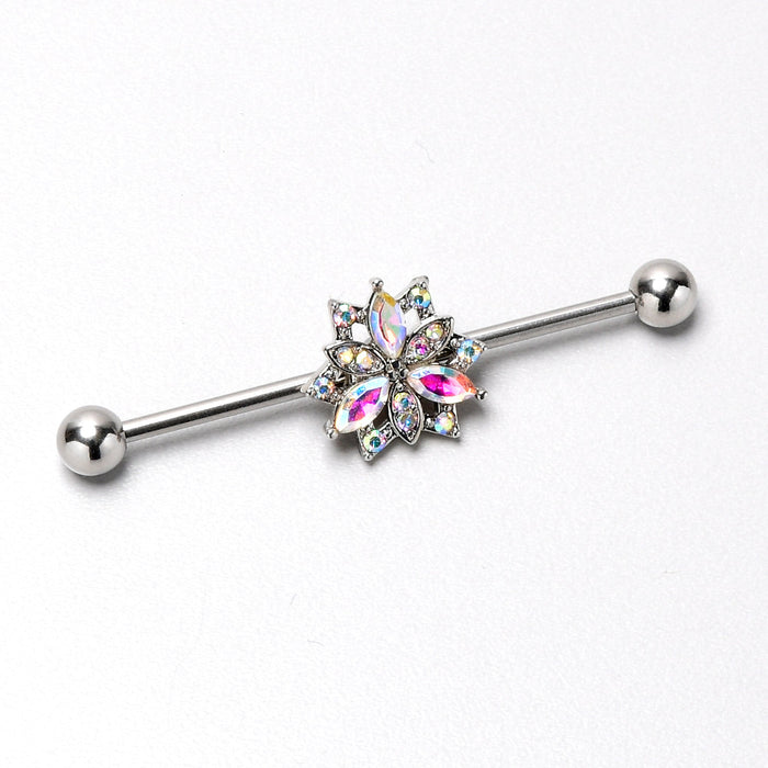 14G Aurora CZ Gem Snowflake Style Industrial Barbell 38mm