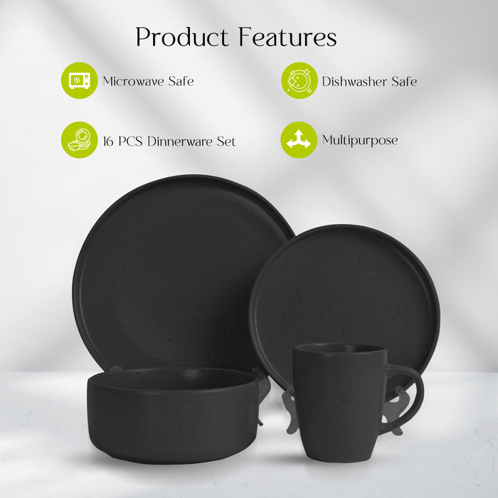 16 Piece 'Charcoal Black' Stoneware Dinner Set