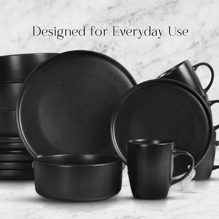 16 Piece 'Charcoal Black' Stoneware Dinner Set