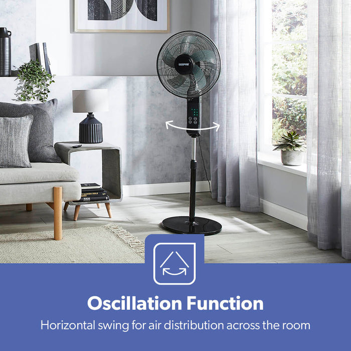 16" Portable Black Remote Controlled Pedestal Fan