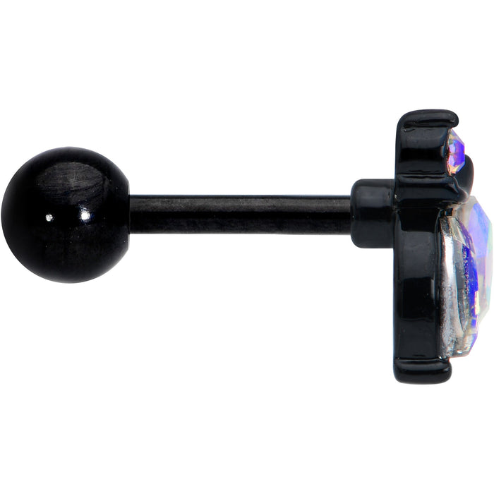16G 1/4 Aurora CZ Gem Black Fleur de Lis Butterfly Cartilage Tragus Earring