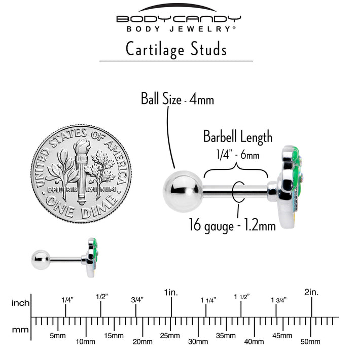 16G 1/4 Aurora Gem Beach Heart Palm Tree Cartilage Tragus Earring