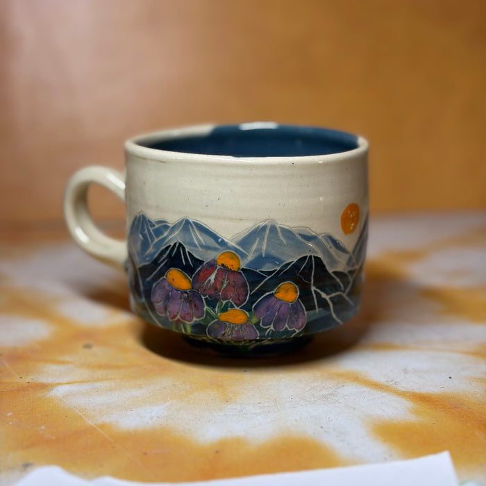 16oz Blue Mountains Mug With Flowers