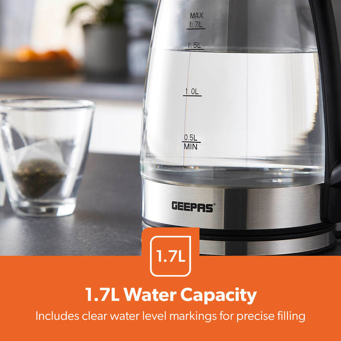 1.7L Black Rapid Boil Glass Electric Kettle With LED