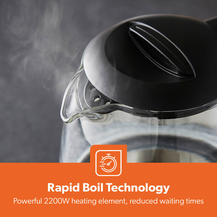 1.7L Black Rapid Boil Glass Electric Kettle With LED