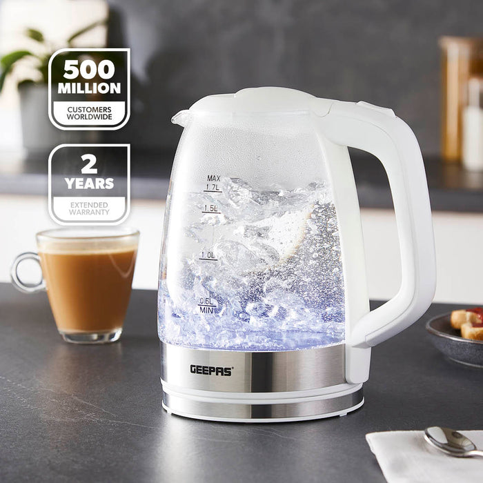 1.7L LED Rapid Boil White Glass Electric Kettle