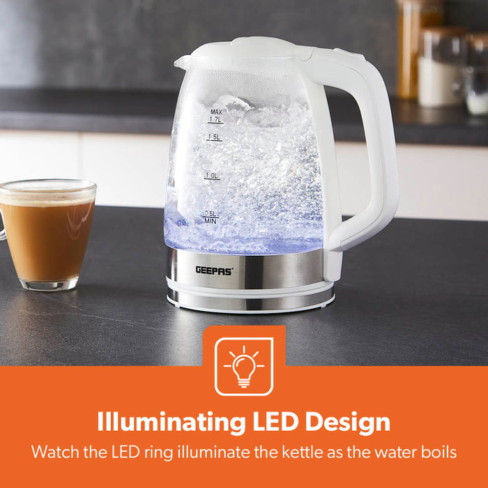 1.7L LED Rapid Boil White Glass Electric Kettle