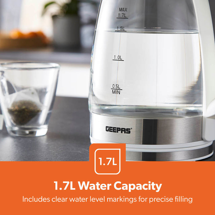1.7L LED Rapid Boil White Glass Electric Kettle