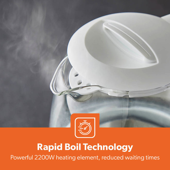 1.7L LED Rapid Boil White Glass Electric Kettle