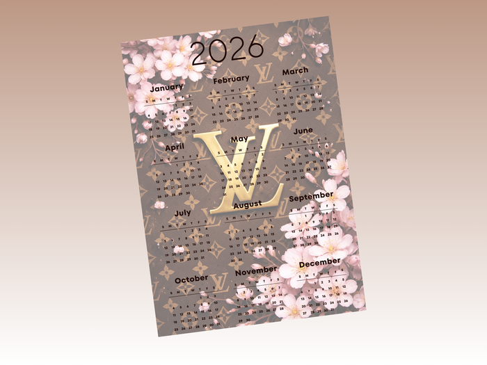 2026 Year at a glance | A5 Rings | Brown L Cherry Blossom