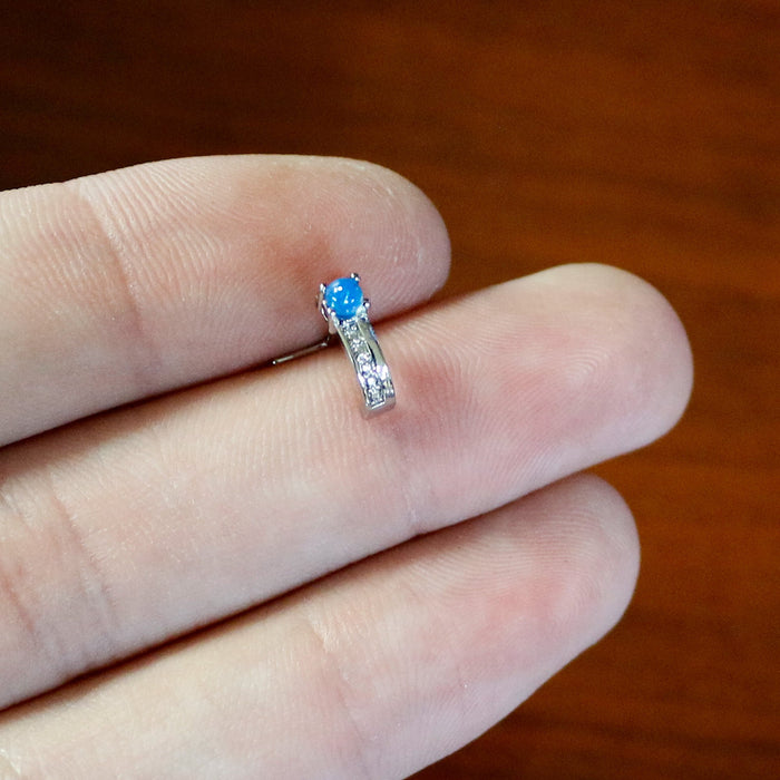 20G 1/4 Blue Faux Opal Texture Glam Faux Hoop L Shape Nose Ring