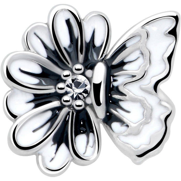 20G 1/4 Clear CZ Gem Butterfly Blossom White L Shape Nose Ring