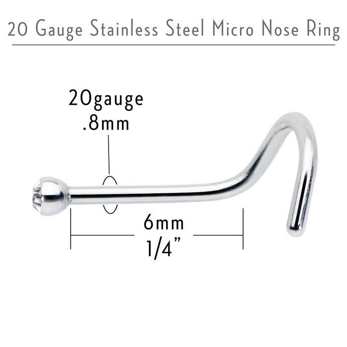 20G Stainless Steel Crystalline Gem Micro Nose Ring Twister
