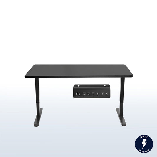 Black height adjustable ergonomic desk for home office workstation.