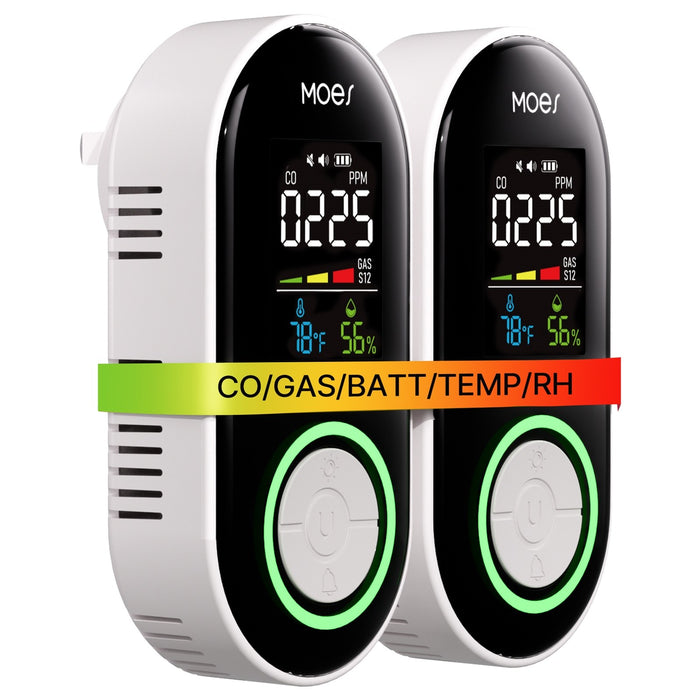 2nd Gen 4-in-1 Plug-in CO & Natural Gas Detector with LCD Display, Temp Humidity Monitor, Battery Backup(Non-Smart)