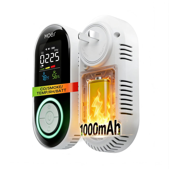 2nd Gen 4-in-1 Plug-in Smoke & Carbon Monoxide Detector with Battery Backup, Temp Humidity LCD Display(Non-Smart)