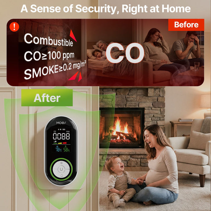 2nd Gen 4-in-1 Plug-in Smoke & Carbon Monoxide Detector with Battery Backup, Temp Humidity LCD Display(Non-Smart)