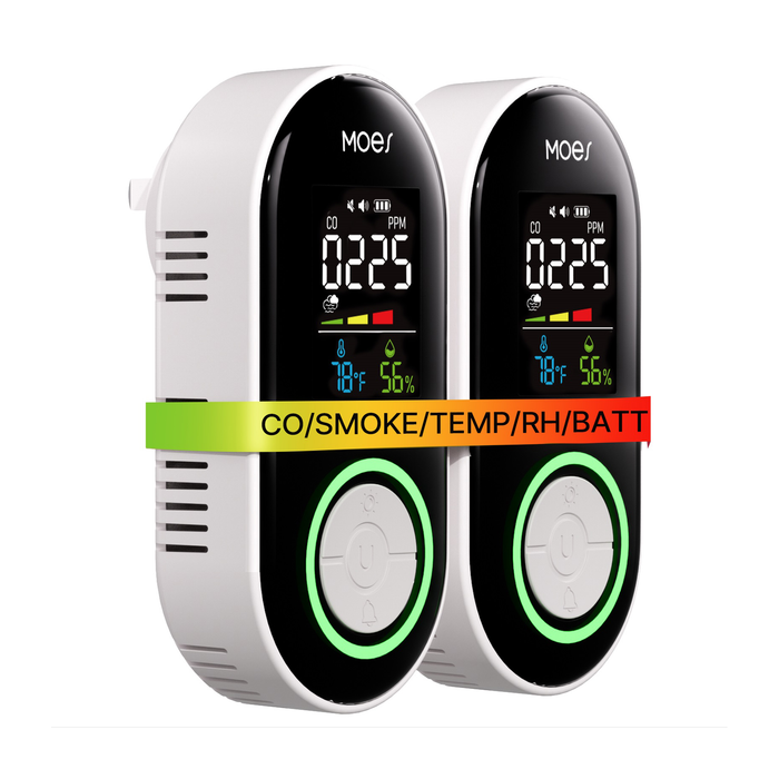 2nd Gen 4-in-1 Plug-in Smoke & Carbon Monoxide Detector with Battery Backup, Temp Humidity LCD Display(Non-Smart)