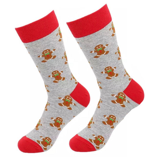 🎁 5 SOCK SALE - Crew Socks: Christmas ~ Gingerbread People Gray/Red