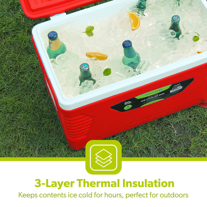 50L Red Double Insulated Ice Cooler Chest