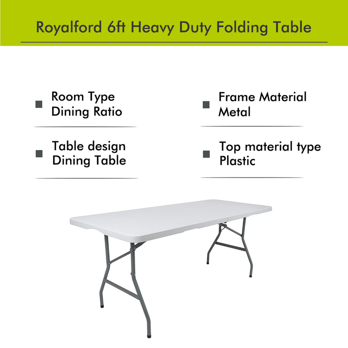 6ft White Heavy-Duty Folding Table, Outdoor & Indoor Portable Table