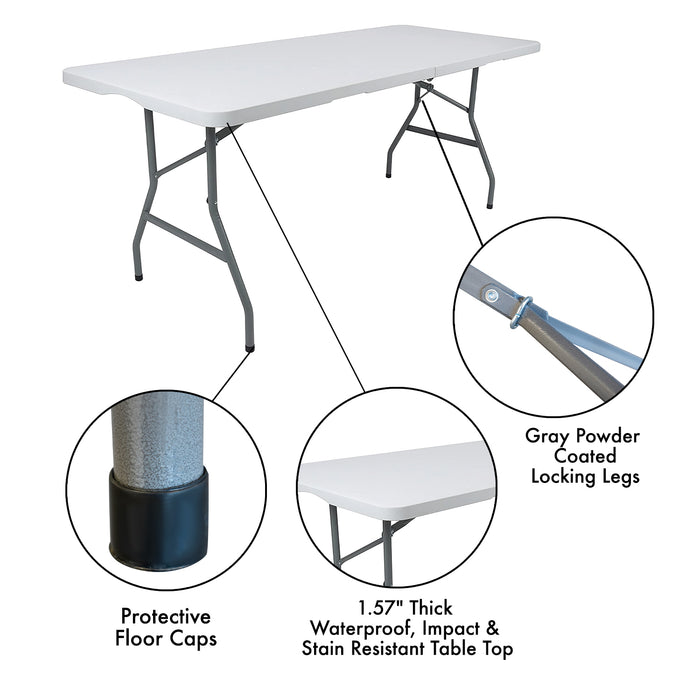 6ft White Heavy-Duty Folding Table, Outdoor & Indoor Portable Table