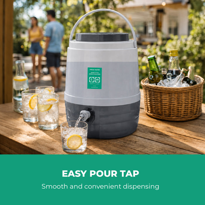 8L Grey Insulated Water Cooler and Carrier With Tap