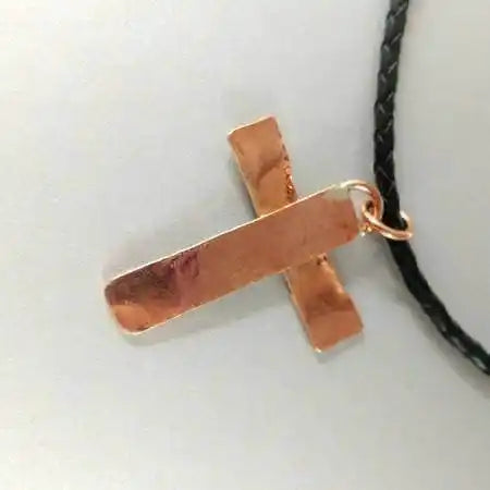 925 Silver Copper Hammer Forged Masculine Cross Necklace on a black cord, showcasing bold craftsmanship and style.