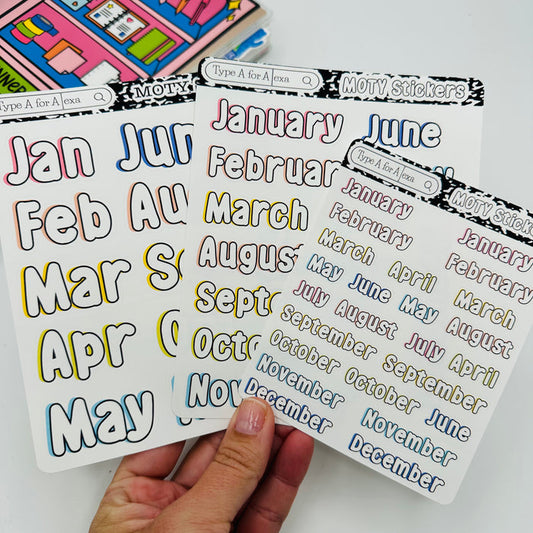 Bubble Font Month of the Year Text Stickers