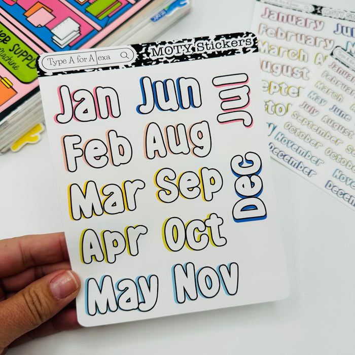 Bubble Font Month of the Year Text Stickers