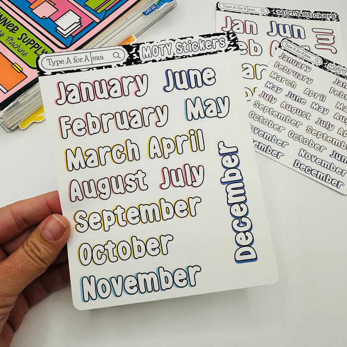 Bubble Font Month of the Year Text Stickers