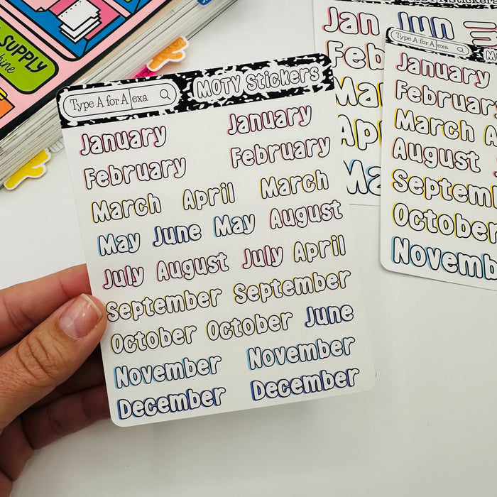Bubble Font Month of the Year Text Stickers