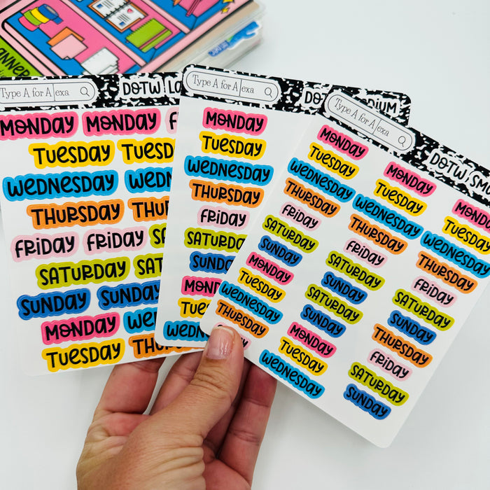 Colorful Days of the Week Text Stickers